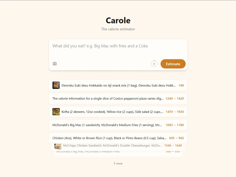 Carole calorie estimator app