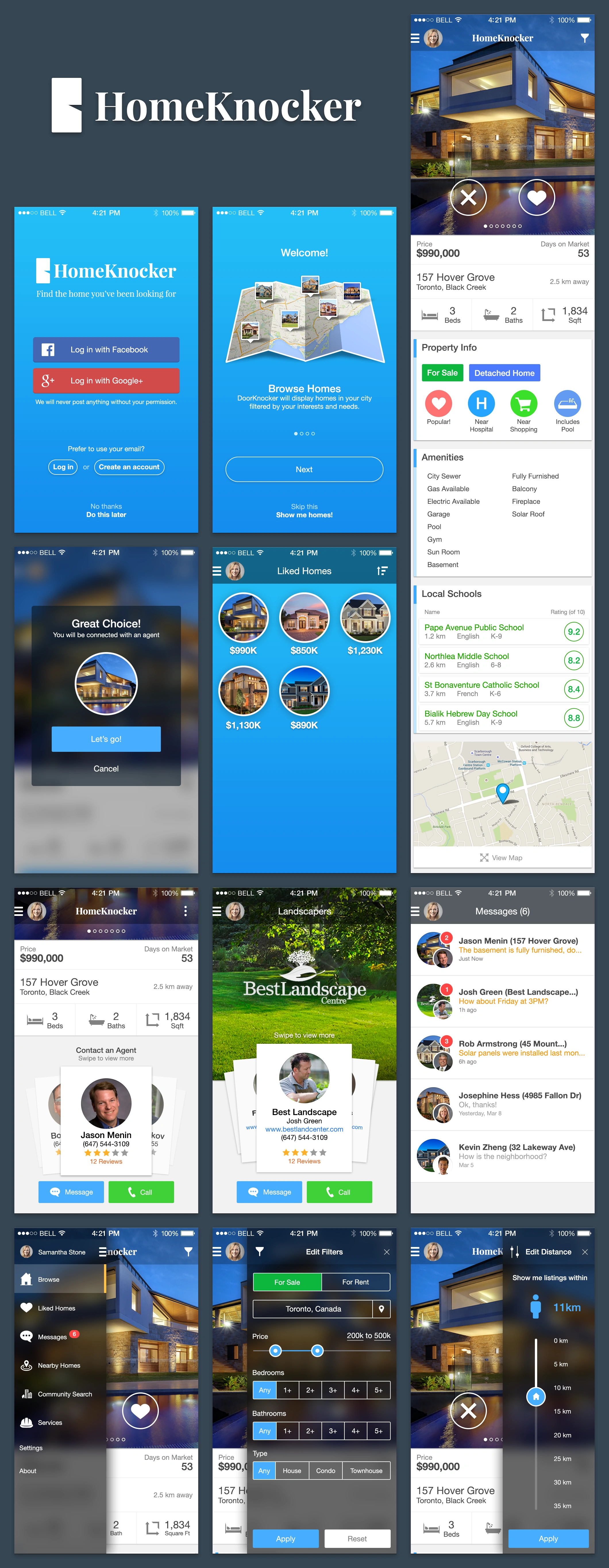 HomeKnocker mobile screens